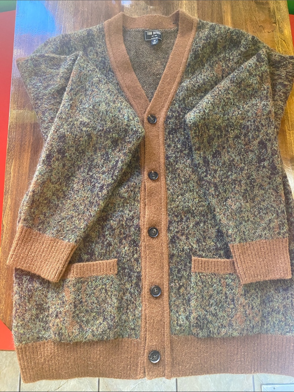 Todd Snyder Brown Multicolor Mohair-Blend V-Neck Cardigan